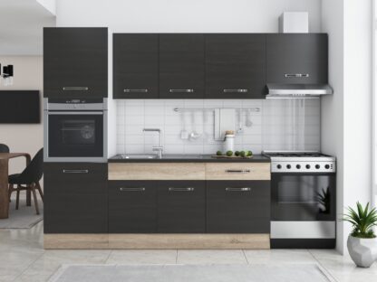 Bucatarie Sofia 260 cm, wenge / sonoma, blat termic wenge, corp cuptor incorporabil - imagine 2