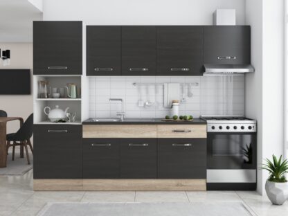 Bucatarie Sofia 260 cm, wenge / sonoma, blat termic wenge, corp cuptor incorporabil - imagine 3