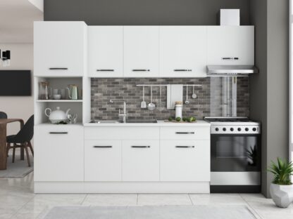 Bucatarie Sofia 260 cm, alb, blat termic alb, corp cuptor incorporabil - imagine 3
