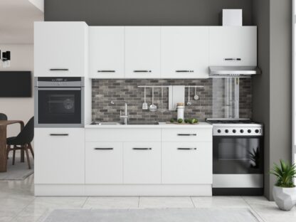 Bucatarie Sofia 260 cm, alb, blat termic alb, corp cuptor incorporabil - imagine 2