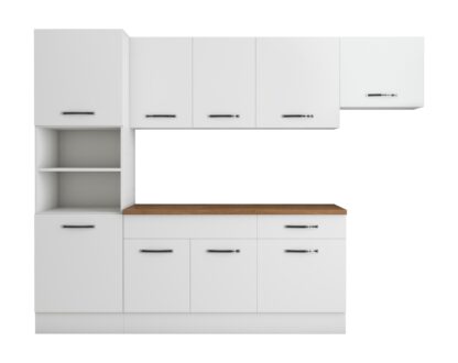 Bucatarie Sofia 260 cm, alb, blat termic nuc, corp cuptor incorporabil - imagine 6