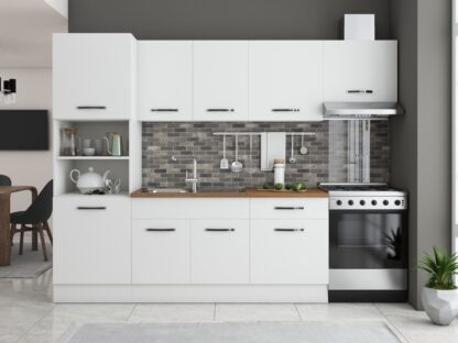 Bucatarie Sofia 260 cm, alb, blat termic nuc, corp cuptor incorporabil - imagine 3