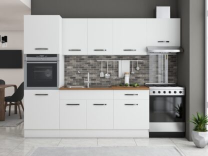 Bucatarie Sofia 260 cm, alb, blat termic nuc, corp cuptor incorporabil - imagine 2