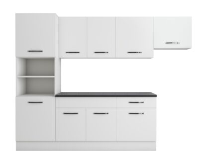 Bucatarie Sofia 260 cm, alb, blat termic wenge, corp cuptor incorporabil - imagine 6