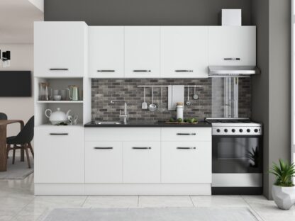 Bucatarie Sofia 260 cm, alb, blat termic wenge, corp cuptor incorporabil - imagine 3