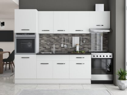 Bucatarie Sofia 260 cm, alb, blat termic wenge, corp cuptor incorporabil - imagine 2