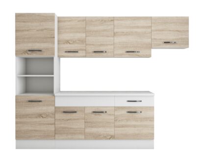 Bucatarie Sofia 260 cm, sonoma / alb, blat termic alb, corp cuptor incorporabil - imagine 6
