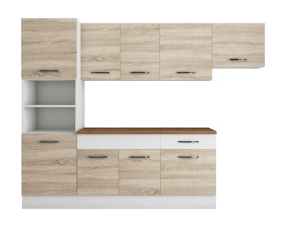 Bucatarie Sofia 260 cm, sonoma / alb, blat termic nuc, corp cuptor incorporabil - imagine 6