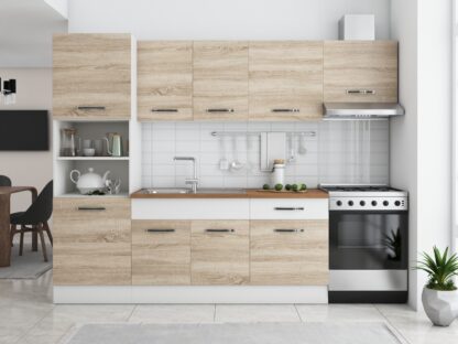 Bucatarie Sofia 260 cm, sonoma / alb, blat termic nuc, corp cuptor incorporabil - imagine 3