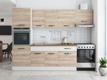 Bucatarie Sofia 260 cm, sonoma / alb, blat termic nuc, corp cuptor incorporabil - imagine 2