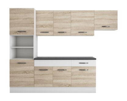Bucatarie Sofia 260 cm, sonoma / alb, blat termic wenge, corp cuptor incorporabil - imagine 6