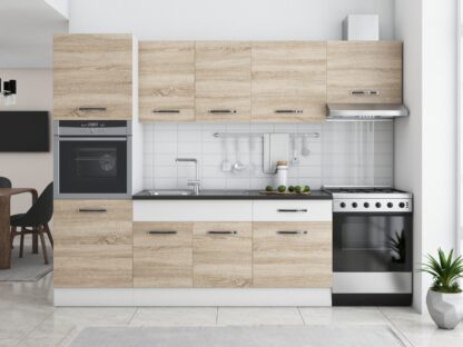 Bucatarie Sofia 260 cm, sonoma / alb, blat termic wenge, corp cuptor incorporabil - imagine 2