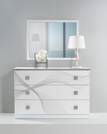 Dormitor Matrix, alb lucios, pat 160x200, comoda, dulap, noptiere - imagine 3