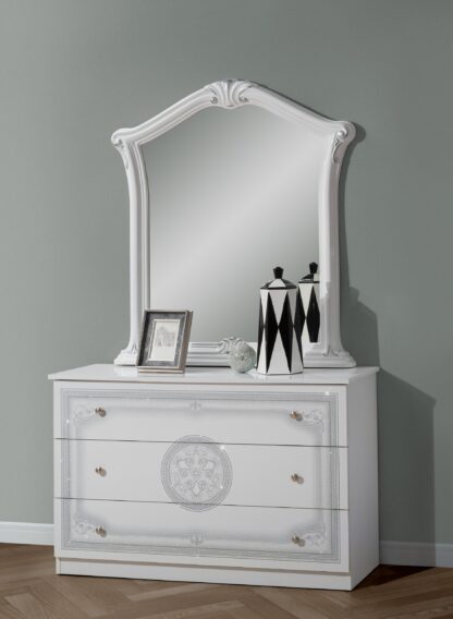 Dormitor Cleopatra, alb lucios, pat 160×200, comoda, dulap, noptiere - imagine 2