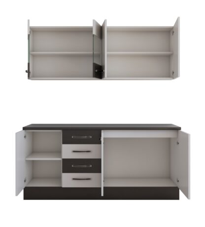Bucatarie Alfa cu vitrina 180 cm, alb / wenge, blat termic wenge - imagine 3