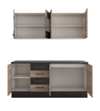 Bucatarie Alfa cu vitrina 180 cm, sonoma / wenge, blat termic wenge - imagine 3