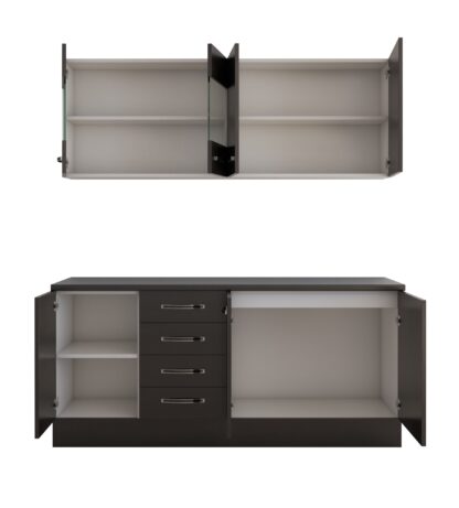 Bucatarie Alfa cu vitrina 180 cm, wenge, blat termic wenge - imagine 3
