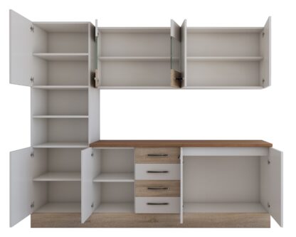 Bucatarie Alfa 240 cm, alb/sonoma, blat termic nuc, corp inalt cuptor - imagine 6