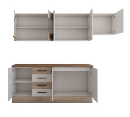 Bucatarie Alfa cu vitrina si blat termic nuc, alb / sonoma, 240x210x60 cm - imagine 4