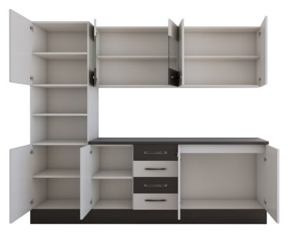 Bucatarie Alfa 240 cm, alb/wenge, blat termic wenge, corp inalt cuptor - imagine 6