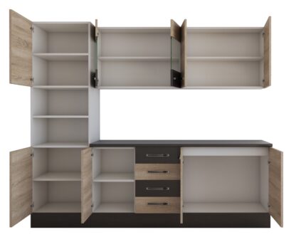 Bucatarie Alfa 240 cm, sonoma/wenge, blat termic wenge, corp inalt cuptor - imagine 5