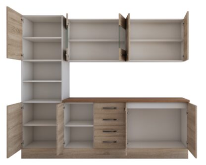 Bucatarie Alfa 240 cm, sonoma, blat termic nuc, corp inalt cuptor - imagine 5