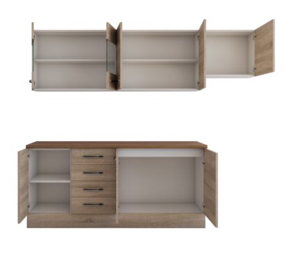 Bucatarie Alfa cu vitrina si blat termic nuc, sonoma, 240x210x60 cm - imagine 4