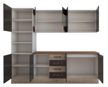 Bucatarie Alfa 240 cm, wenge/sonoma, blat termic nuc, corp inalt cuptor - imagine 5