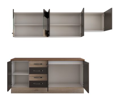 Bucatarie Alfa cu vitrina si blat termic nuc, wenge / sonoma, 240x210x60 cm - imagine 4