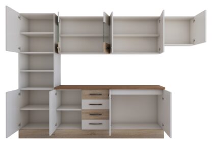 Bucatarie Alfa 300 cm, alb / sonoma, blat termic nuc, corp inalt cuptor si corp hota - imagine 4