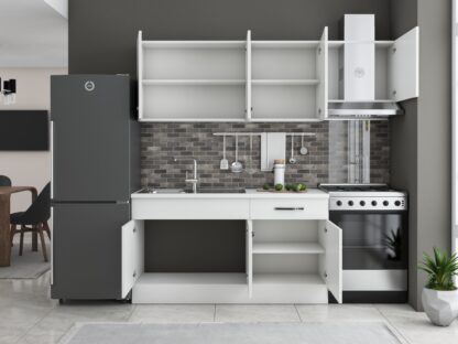 Bucatarie Sofia 200 cm, alb, blat termic alb, corp hota - imagine 3