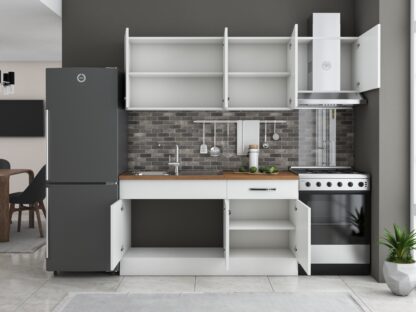 Bucatarie Sofia 200 cm, alb, blat termic nuc, corp hota - imagine 3