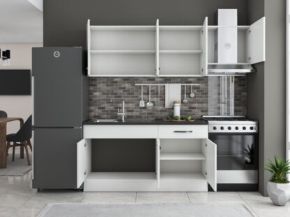 Bucatarie Sofia 200 cm, alb, blat termic wenge, corp hota - imagine 3