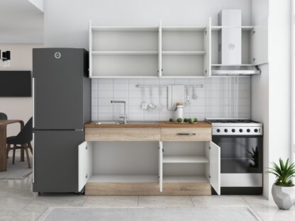 Bucatarie Sofia 200 cm, alb / sonoma, blat termic nuc, corp hota - imagine 3