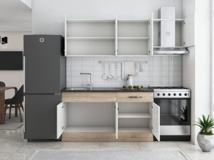 Bucatarie Sofia 200 cm, alb / sonoma, blat termic wenge, corp hota - imagine 3