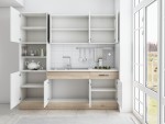 Bucatarie Sofia 200 cm, alb / sonoma, blat termic alb, corp cuptor incorporabil - imagine 4