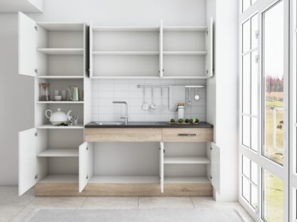 Bucatarie Sofia 200 cm, alb / sonoma, blat termic wenge, corp cuptor incorporabil - imagine 4