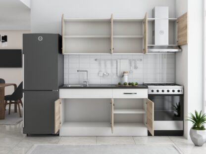 Bucatarie Sofia 200 cm, sonoma / alb, blat termic wenge, corp hota - imagine 3