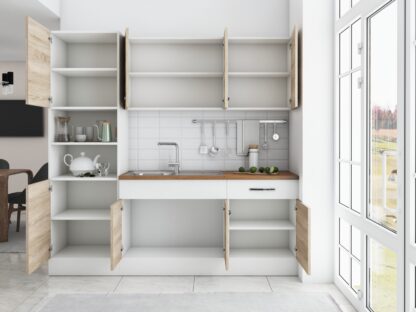 Bucatarie Sofia 200 cm, sonoma / alb, blat termic nuc, corp cuptor incorporabil - imagine 4
