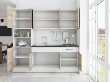 Bucatarie Sofia 200 cm, sonoma / alb, blat termic wenge, corp cuptor incorporabil - imagine 4