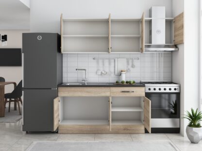 Bucatarie Sofia 200 cm, sonoma, blat termic wenge, corp hota - imagine 3
