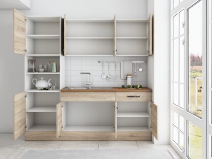 Bucatarie Sofia 200 cm, sonoma, blat termic nuc, corp cuptor incorporabil - imagine 4
