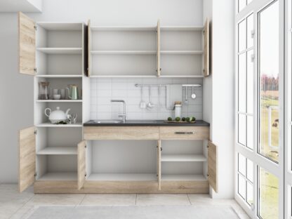 Bucatarie Sofia 200 cm, sonoma, blat termic wenge, corp cuptor incorporabil - imagine 4