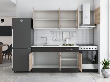 Bucatarie Sofia 200 cm, sonoma / wenge, blat termic alb, corp hota - imagine 3