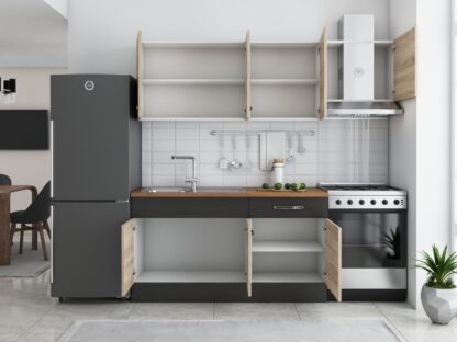 Bucatarie Sofia 200 cm, sonoma / wenge, blat termic nuc, corp hota - imagine 3