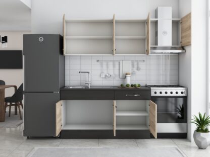 Bucatarie Sofia 200 cm, sonoma / wenge, blat termic wenge, corp hota - imagine 3