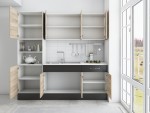 Bucatarie Sofia 200 cm, sonoma / wenge, blat termic alb, corp cuptor incorporabil - imagine 4