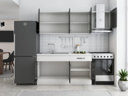 Bucatarie Sofia 200 cm, wenge / alb, blat termic alb, corp hota - imagine 3