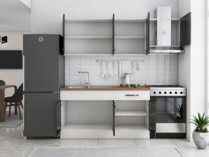 Bucatarie Sofia 200 cm, wenge / alb, blat termic nuc, corp hota - imagine 3