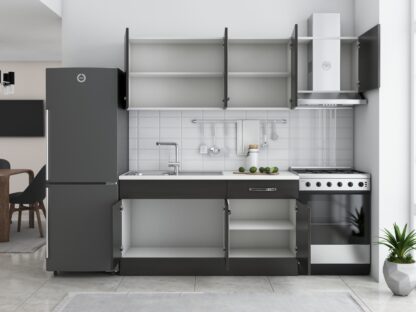 Bucatarie Sofia 200 cm, wenge, blat termic alb, corp hota - imagine 3